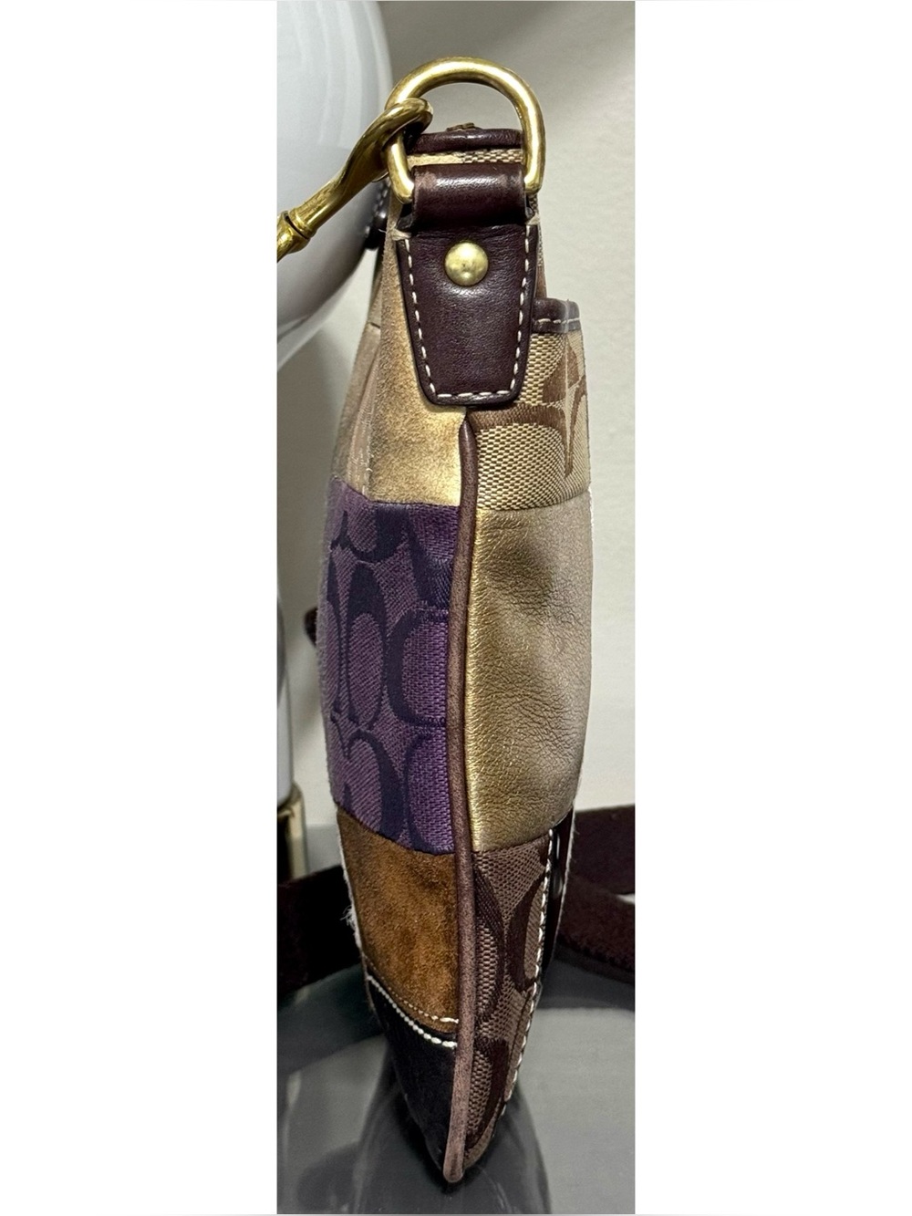 COACH Patchwork‎ Swingpack Crossbody Leopard Haircalf Metallic - Picture 3 of 9